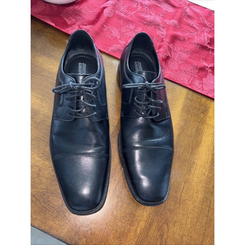 Johnston & Murphy Mens Sz US 12 M Cap Toe Oxford Black Leather Shoes 59 -11567